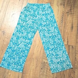 IMAN WIDE LEG PANTS WOMENS SMALL BLUE WHITE GOLD